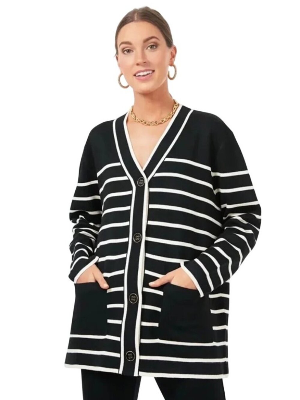 Tuckernuck Lauren Cardigan in Black and White Stripe XSmall New Womens sweater